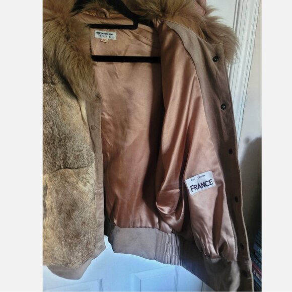 VTG Rabbit Fur Suede Bomber Jacket Convertible Vest Removable Sleeves Women M - Picture 7 of 16